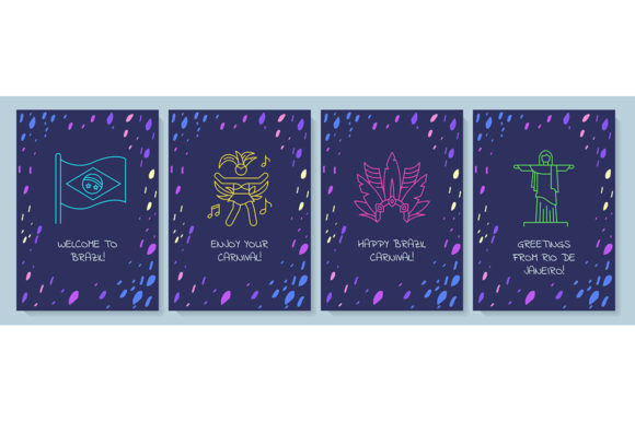 Brazilian Postcard with Linear Icons for Graphic Design
