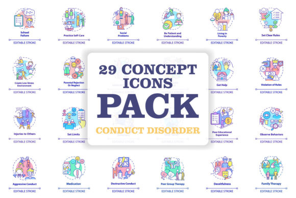 Conduct Disorder Concept Icons Bundle for Graphics and Icons