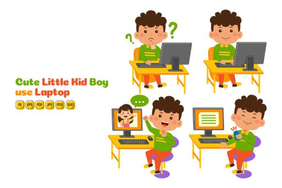 Cute Little Kid Boy Use Computer 02 – A Versatile Graphic Design Asset