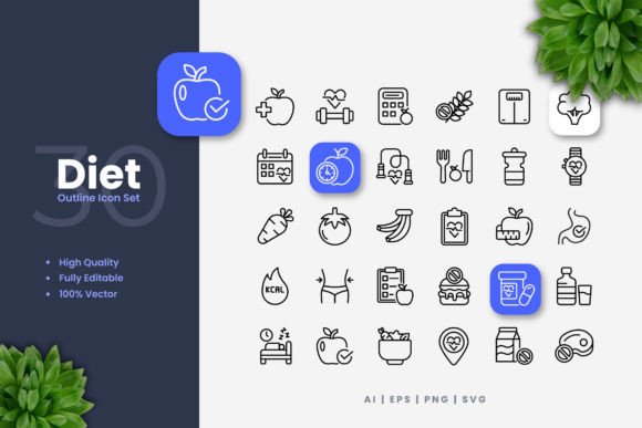 Diet Outline Icons: Clean Graphics for Local Branding