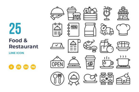 Food and Restaurant Icon Set in Outline Review