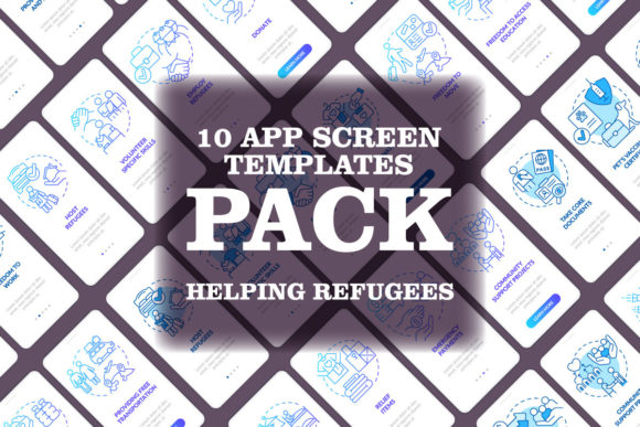 Helping Refugees Mobile App Screen Set for Graphic Templates