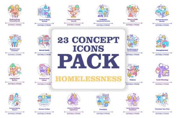 Homelessness Concept Icons Set for Local Business Graphics