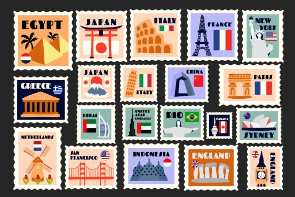 Landmark Stamps Illustration Set for Branding and Graphics