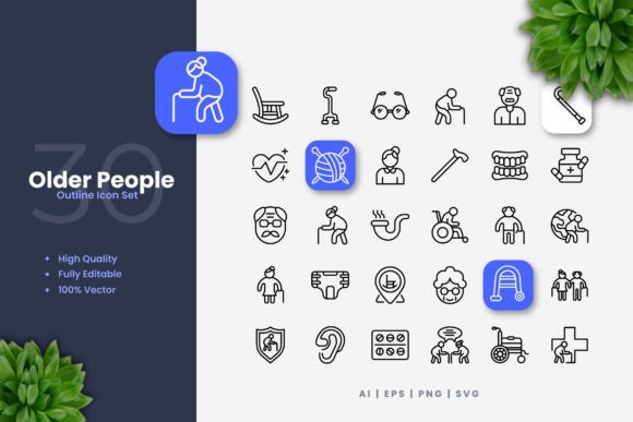 Older People Icons for Handmade Crafts and Graphics