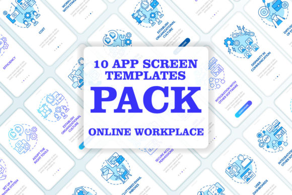Online Workplace Mobile App Screen Set for Graphic Templates