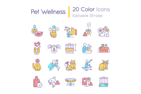 Pet Wellness RGB Color Icons Set for Graphic Design