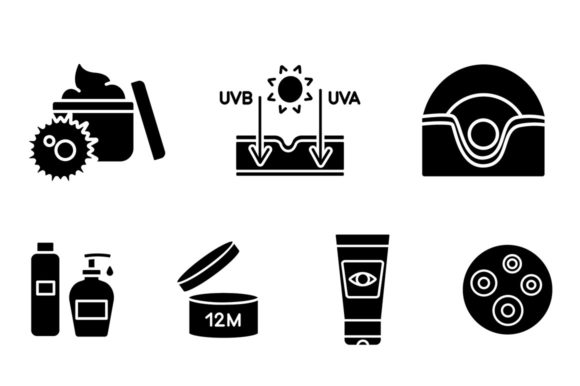 Sun Effect on Skin Black Glyph Icon Set for Graphics and Icons