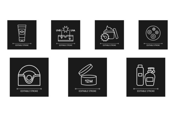 Sun Effect on Skin White Linear Icon Set for Graphics and Icons