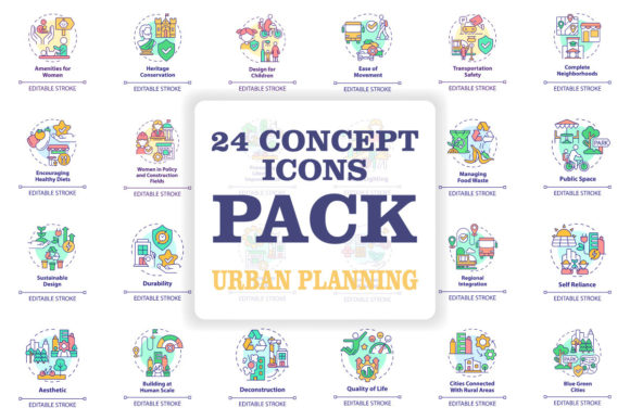 Urban Planning Concept Icons Bundle Graphics Review