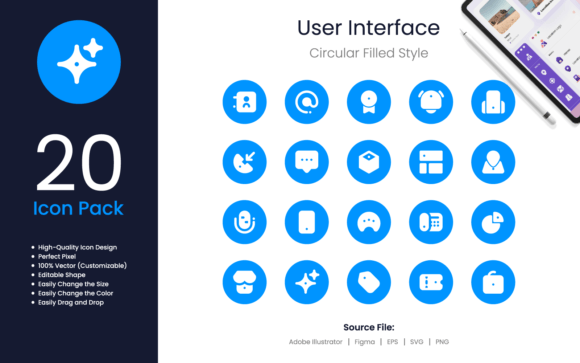User Interface Icon Pack Circular Filled for Graphics and Ux And Ui Kits
