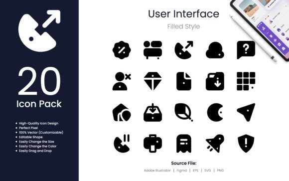 User Interface Icon Pack Filled Style for Graphics and UX Design