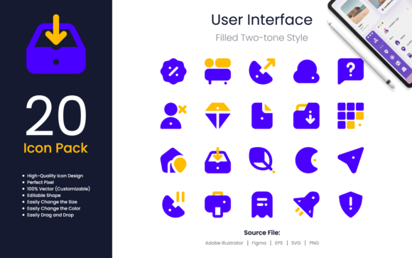 User Interface Icon Pack Filled Two-Tone for Graphics and UX Design