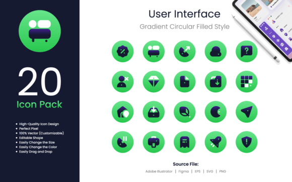 User Interface Icon Pack Gradient Circul for Graphics and Ux And Ui Kits