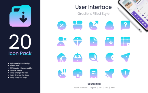 User Interface Icon Pack Gradient Filled for Graphics and Ux And Ui Kits