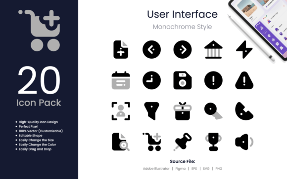 User Interface Icon Pack Monochrome Style for Graphics and Ux And Ui Kits
