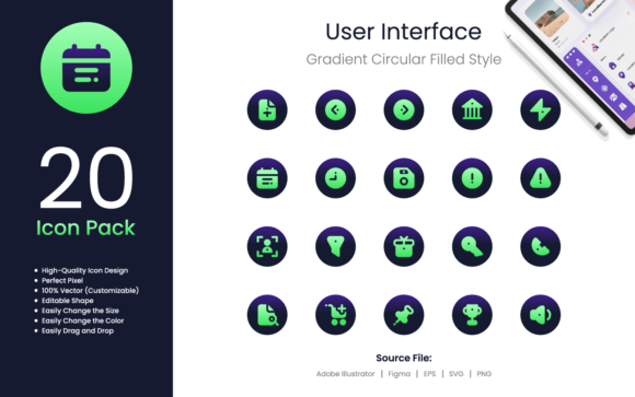 User Interface Icons Gradient Circular Graphics for UX and UI Kits