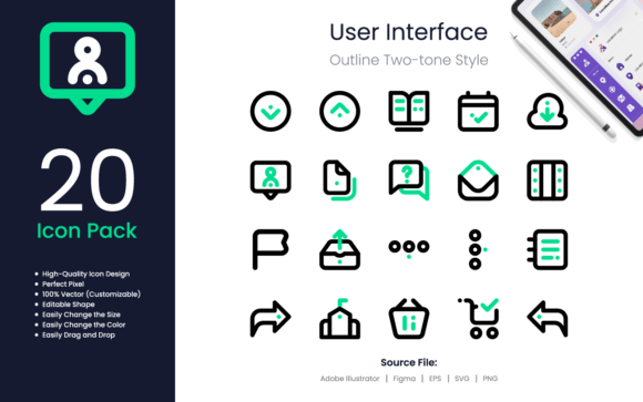 User Interface Icons Outline Two-Tone for Graphics and UX/UI Kits