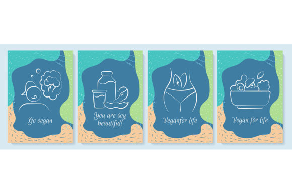 Vegan Dieting Postcards with Linear Icon - Graphic Templates for Modern Design