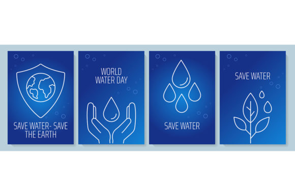 Water Postcards with Linear Glyph Icons Graphic Templates